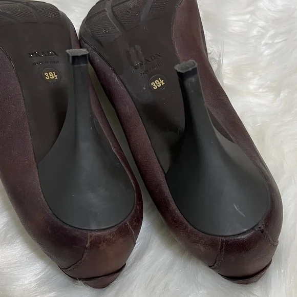 Prada Calzature Donna Bruciato Brown Leather Heels - Picture 12 of 15